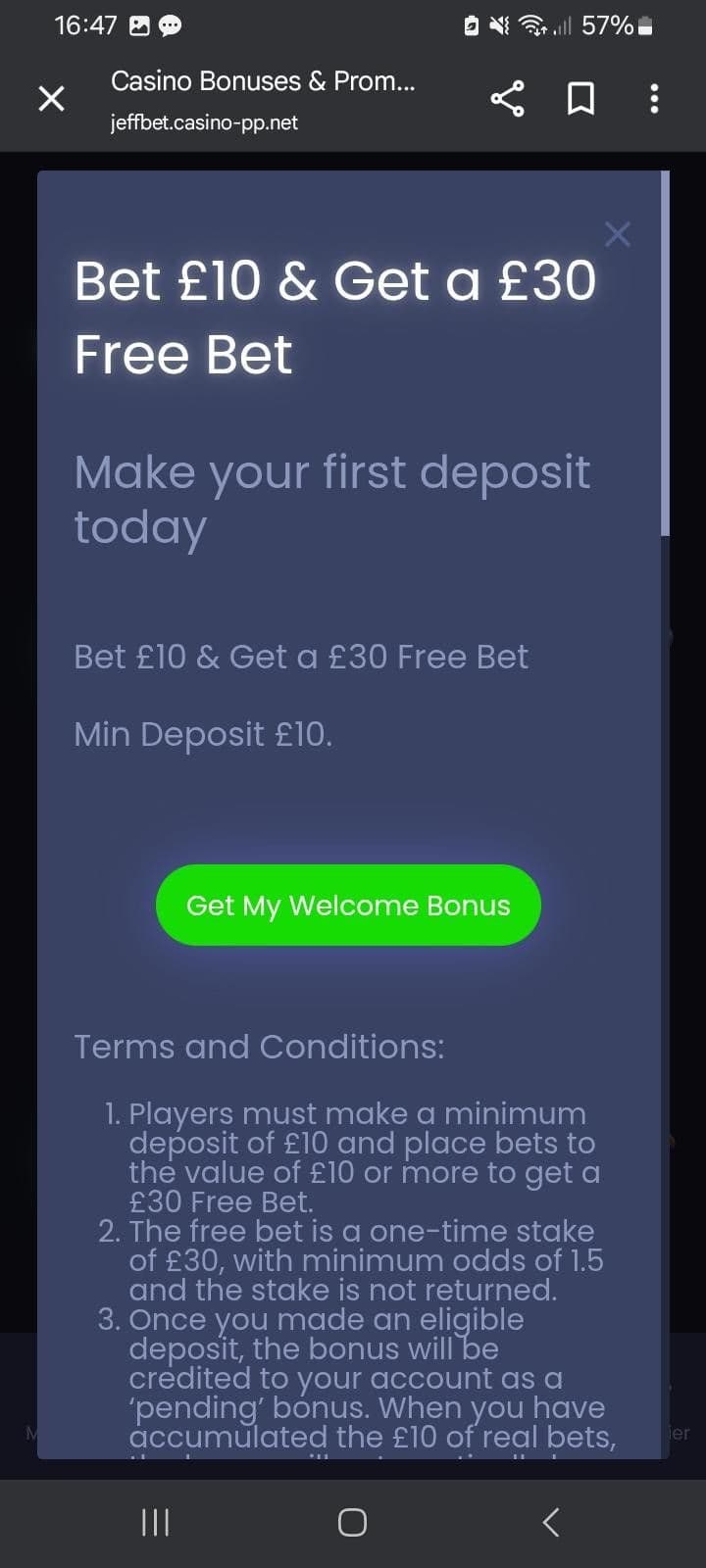 £30 free bet for odds