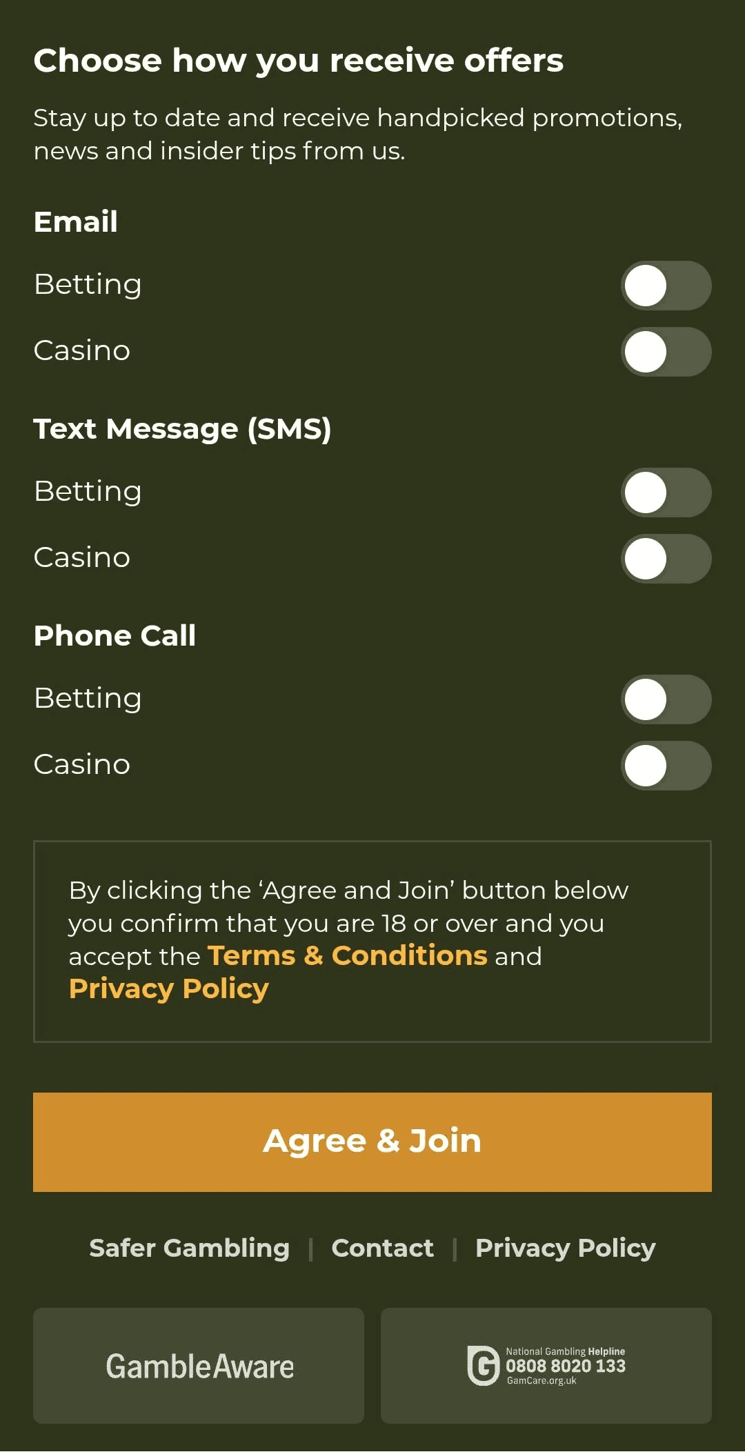 Agree to Terms & Conditions