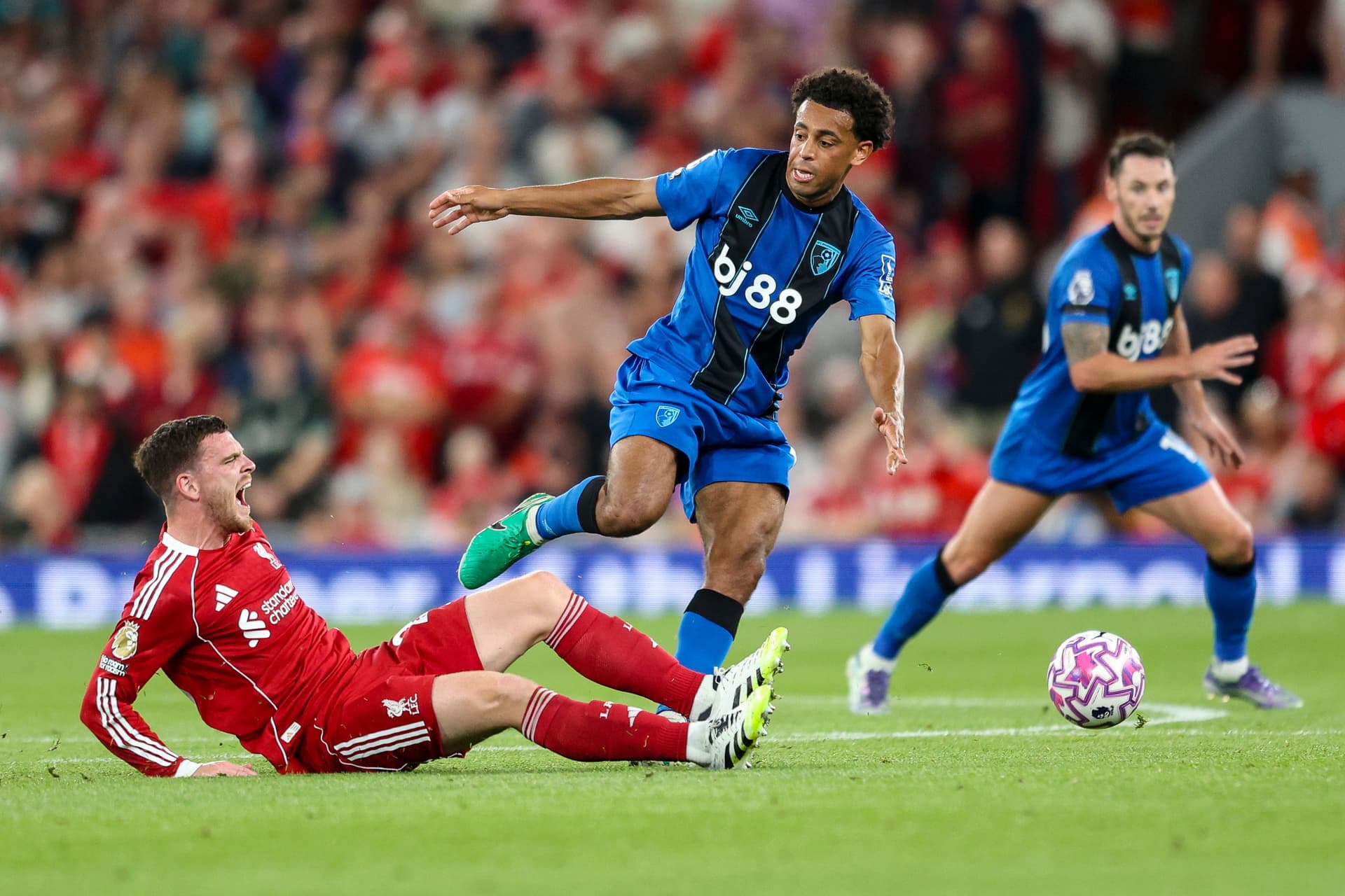 Andrew Robertson of Liverpool and Tyler Adams of Bournemouth