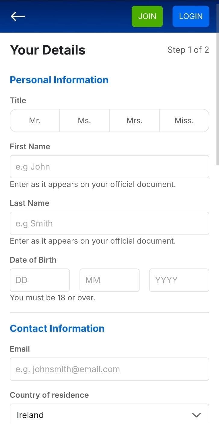 Boylesports Registration Guide Step 1