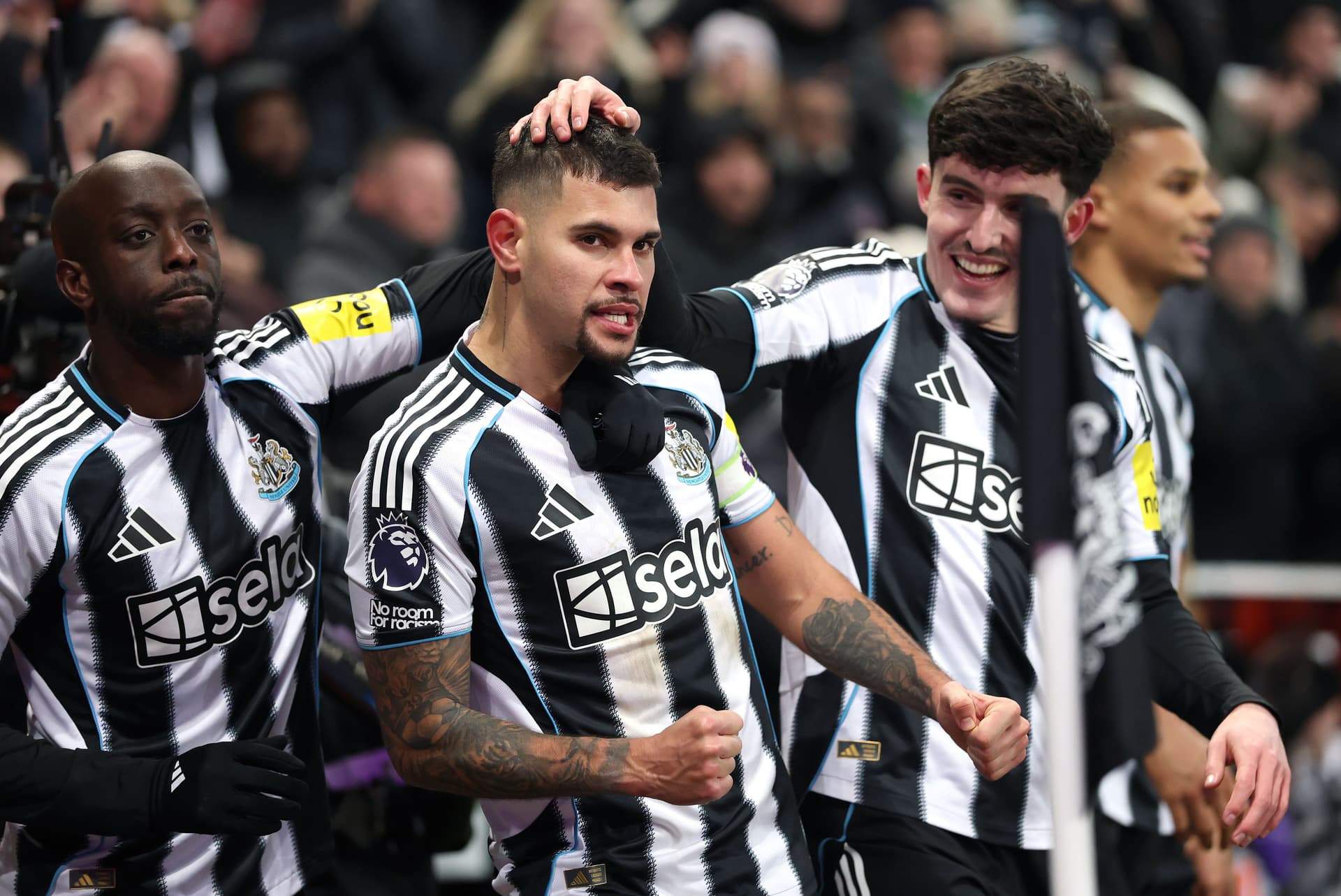 Bruno Guimaraes of Newcastle celebrates after scoring the first Newcastle goal
