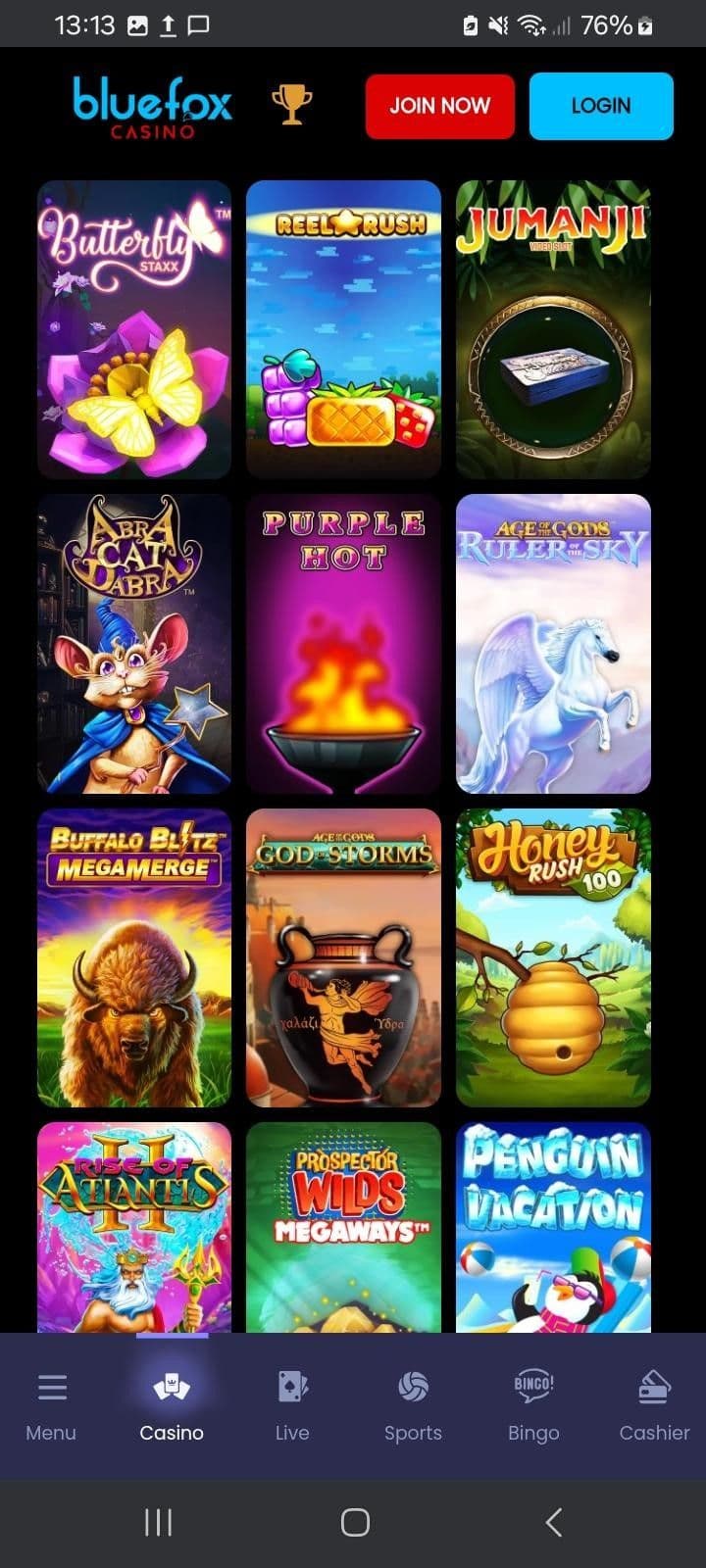 Casino Game Selection Bluefox