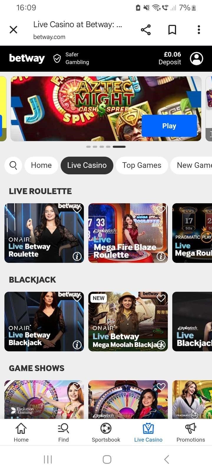 Choose a UKGC-licensed casino and open the Live Dealer lobby.