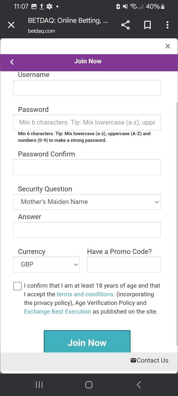 Choose a username and password