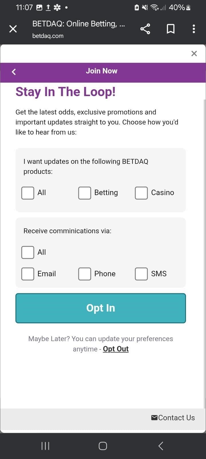 Choose your marketing preferences.