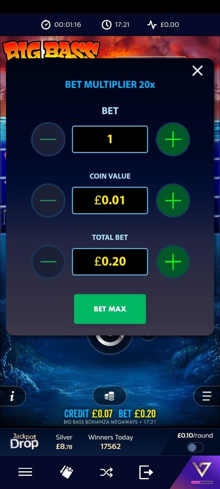 Choose your stake by adjusting the bet level to suit your bankroll.