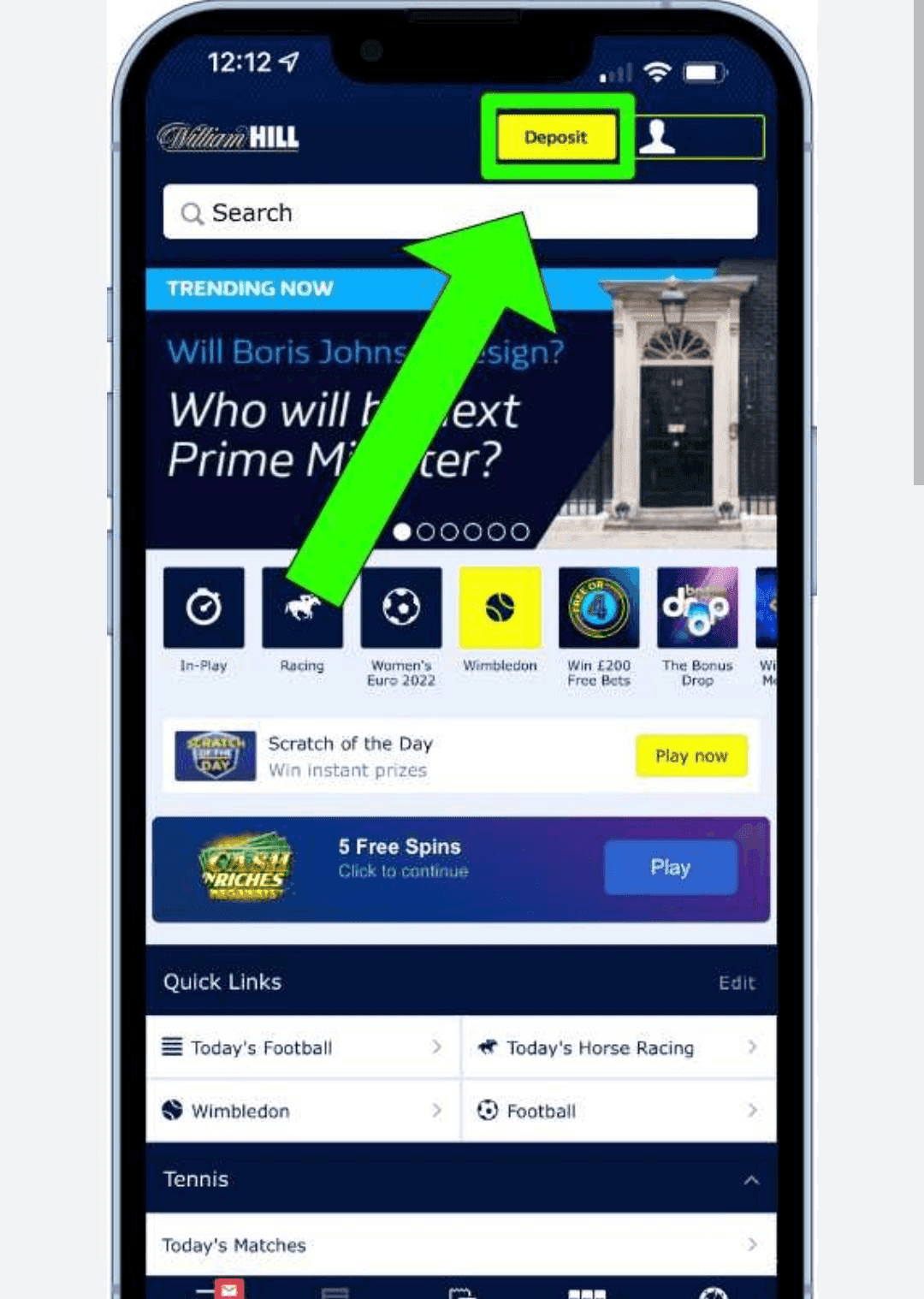 Click on the Deposit button william hill
