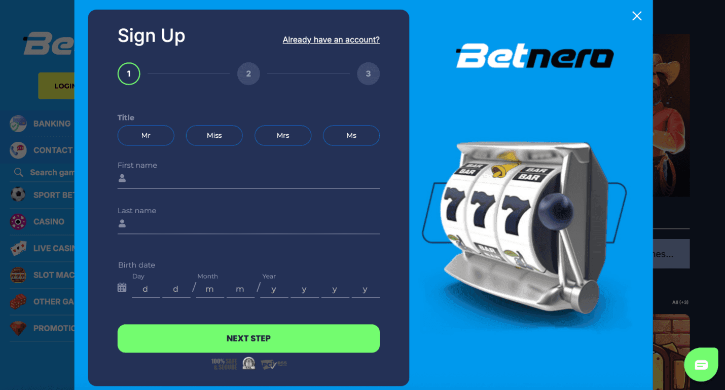 Click on the sign up link to open up