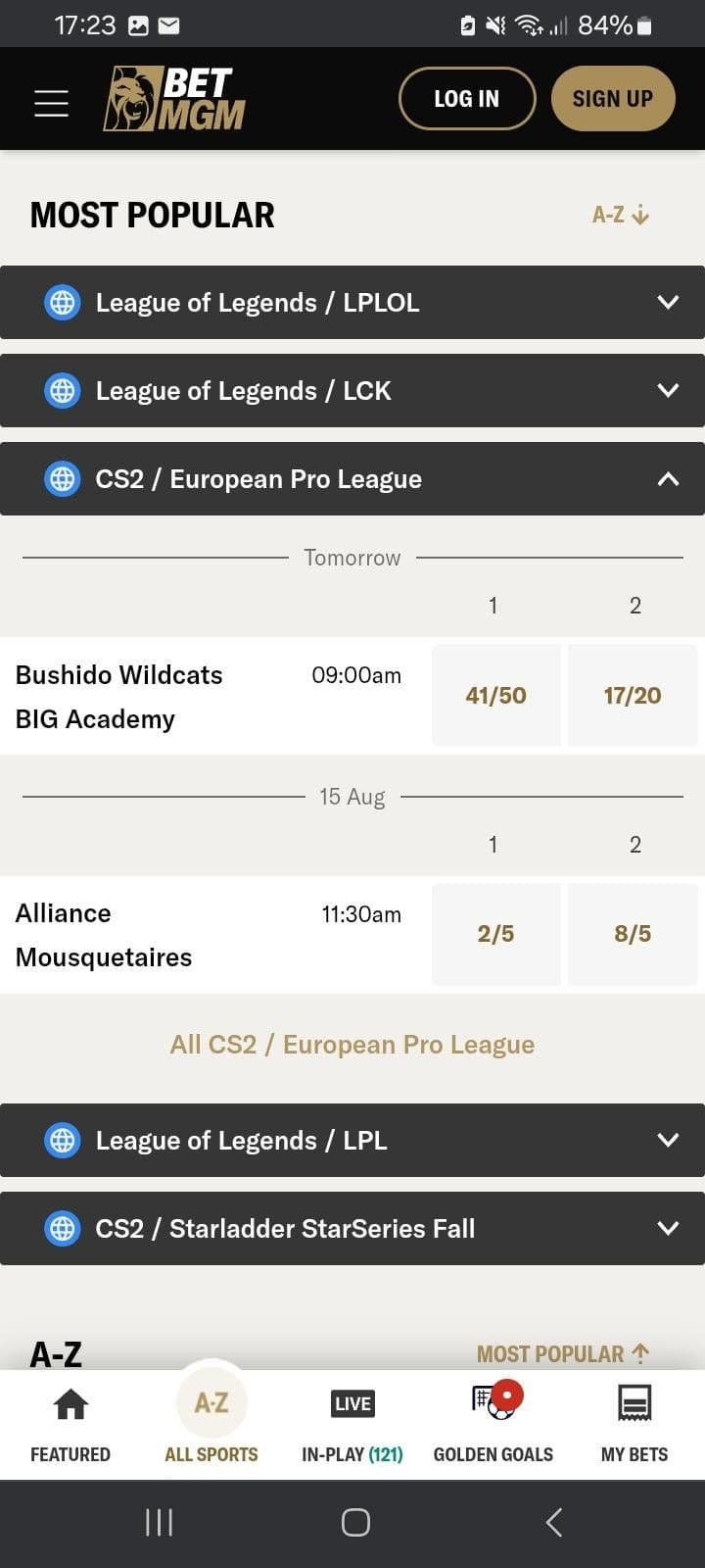 Competitive Esports Betting Odds at BetMGM