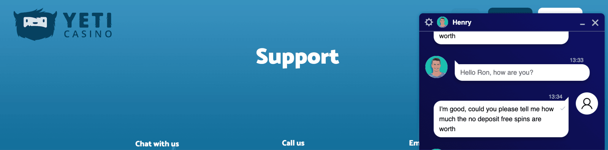 Customer Support yeti casino