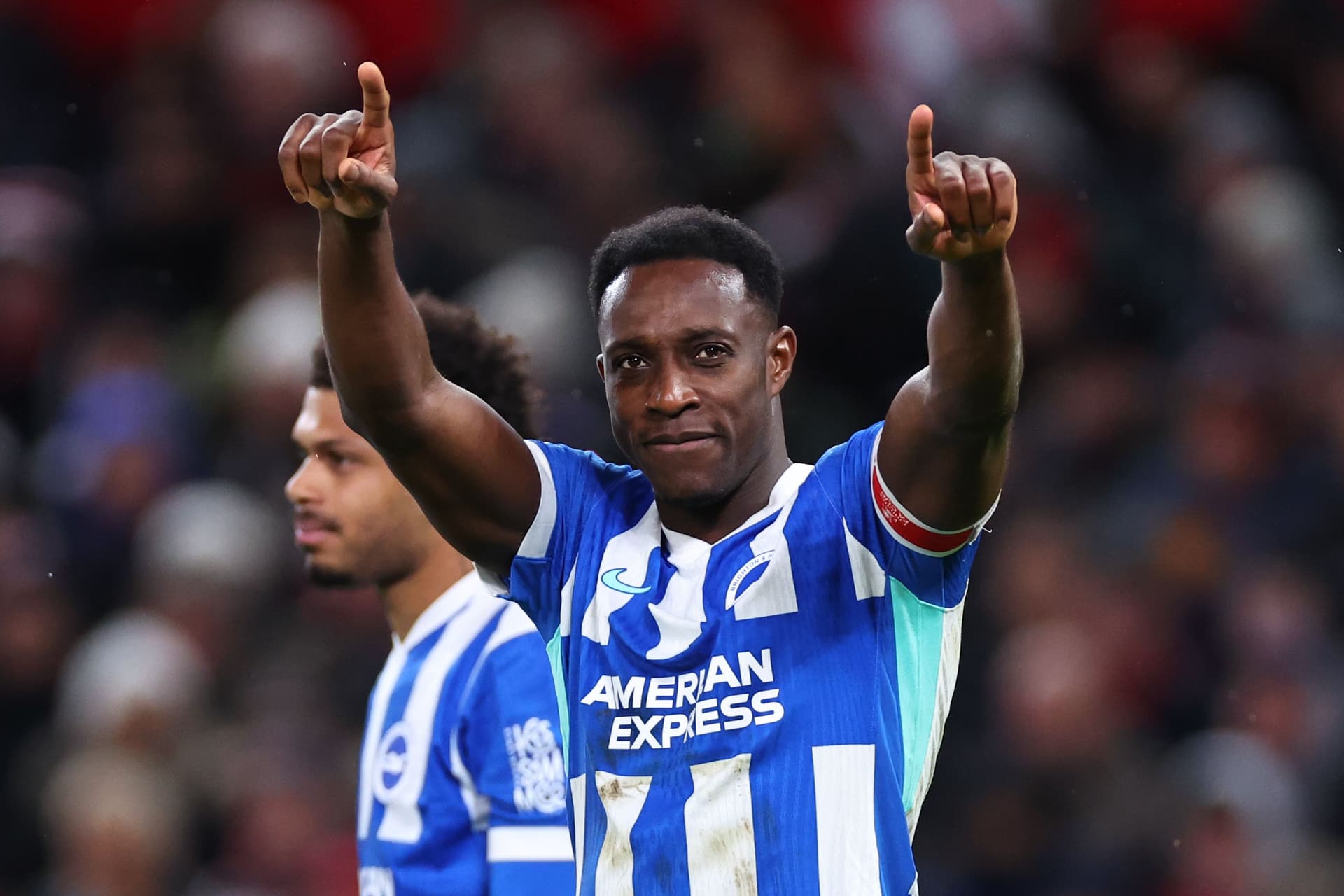 Danny Welbeck of Brighton and Hove Albion celebrates after scoring a goal to make it 0-2