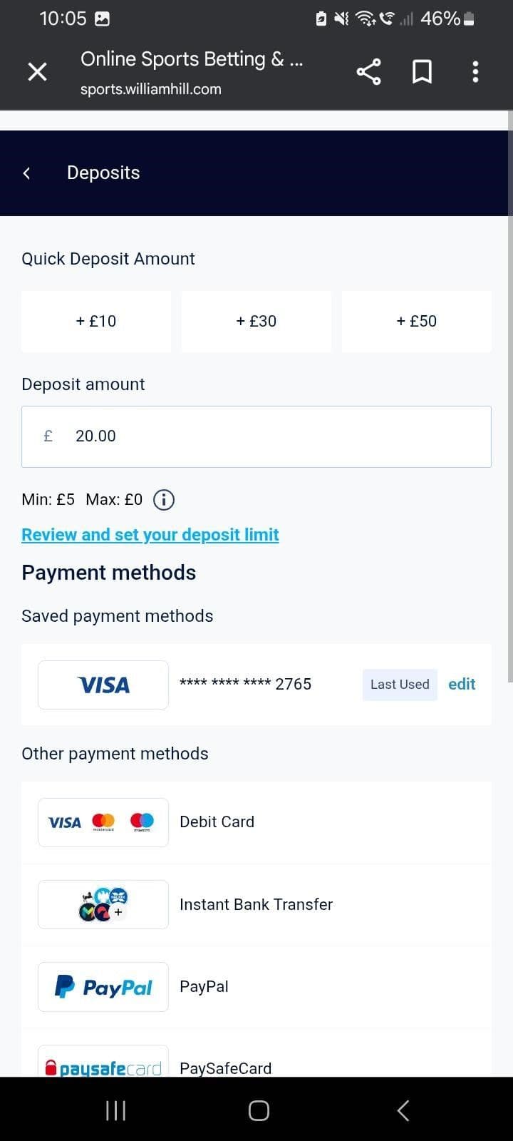 Deposit using debit card, PayPal, or Apple Pay