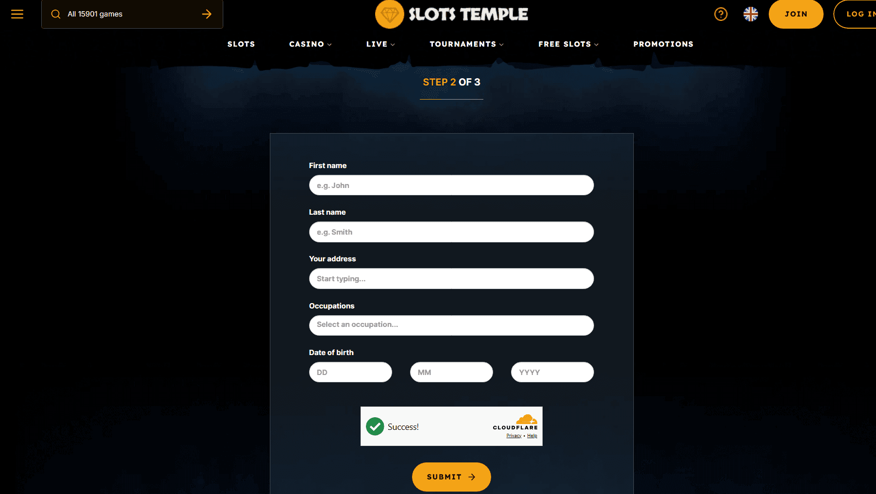 Enter Your Personal Information Slots temple