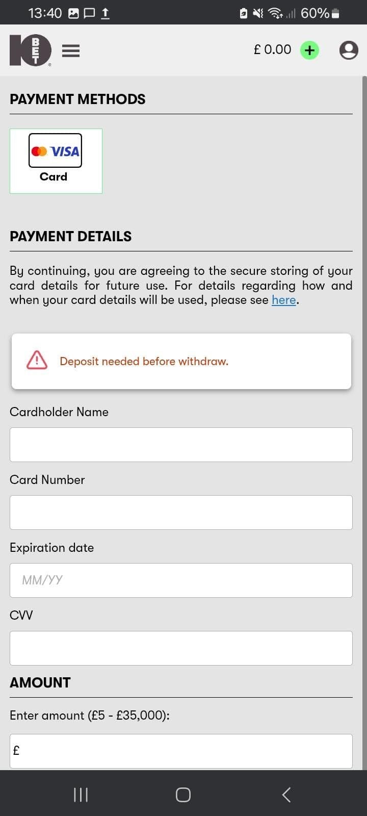 Enter the amount you want to withdraw 10bet