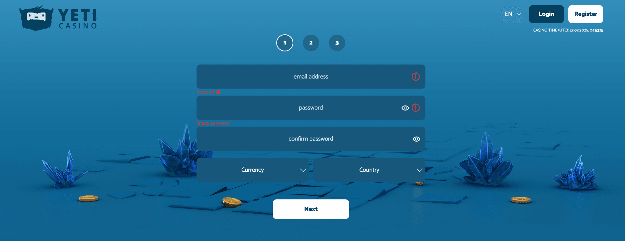 Enter your email, create a password yeti casino