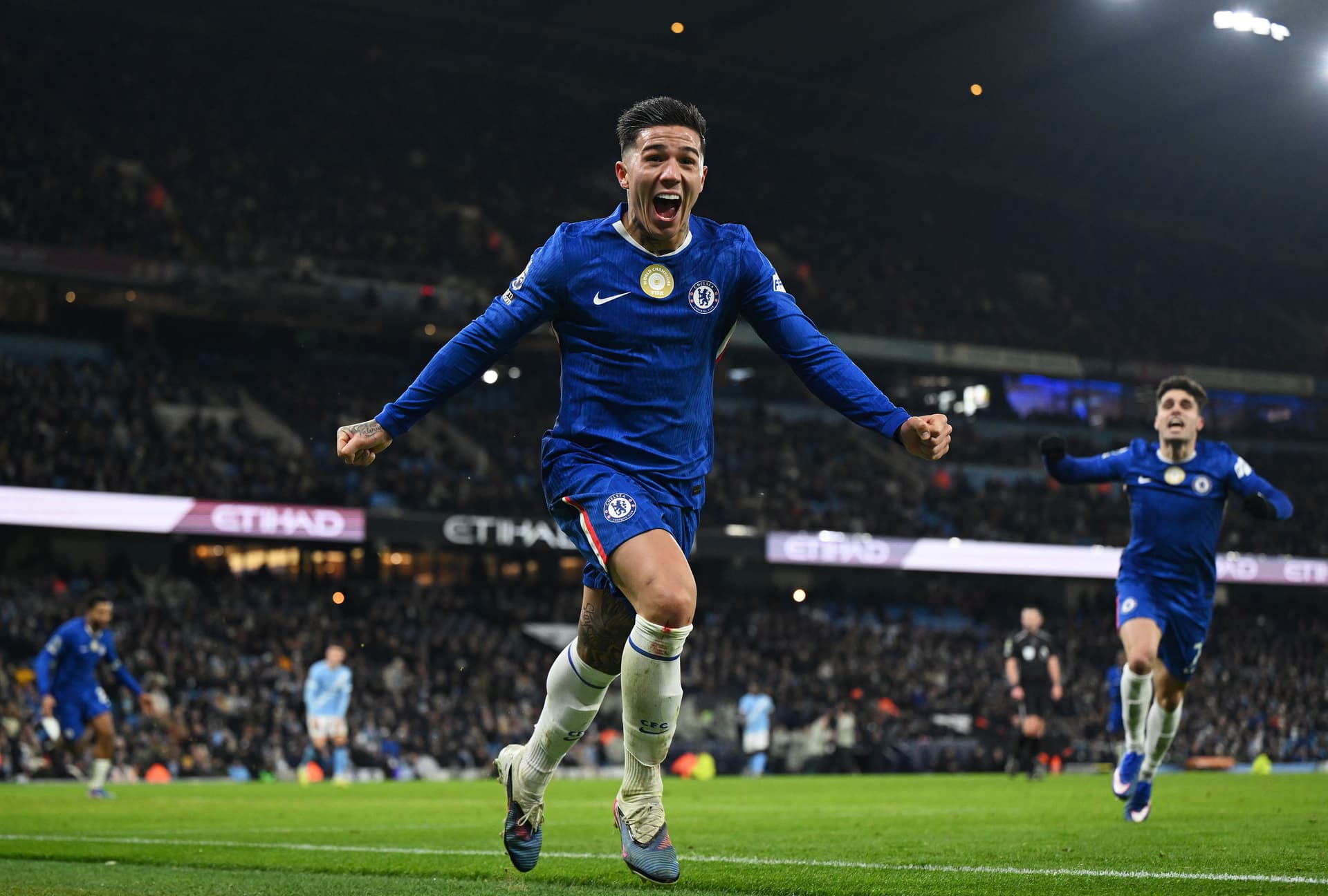 Enzo Fernandez of Chelsea celebrates scoring his team's first goal.