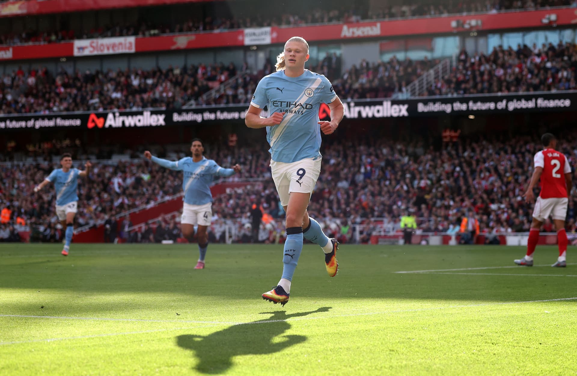 Erling Haaland of Manchester City celebrates scoring his team's first goal