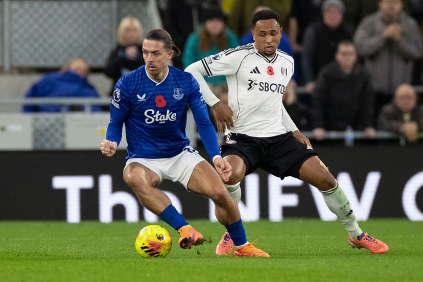 Everton FC #18 Jack Grealish is in possession of the ball during the Premier League