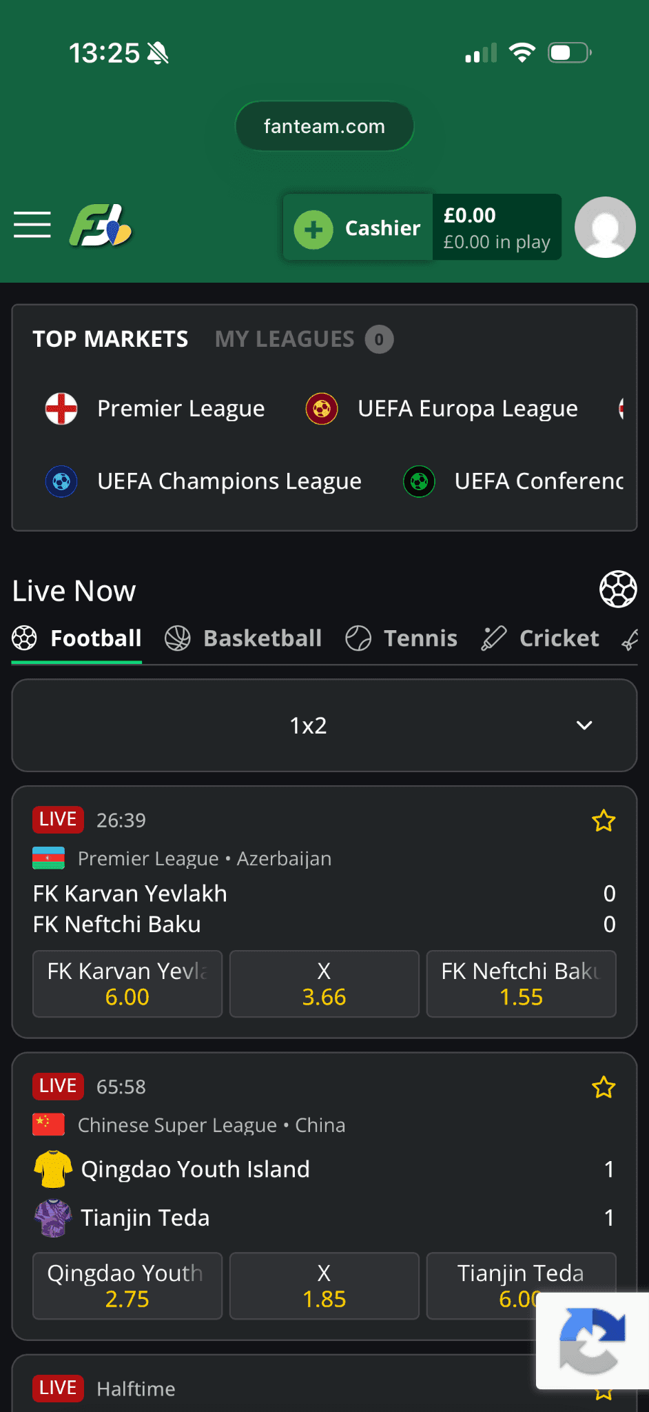 FanTeam Sports Markets, Odds & Live Betting