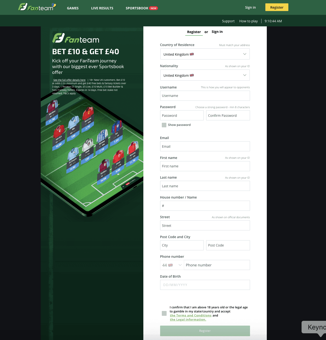 FanTeam sign up process by FanTeam