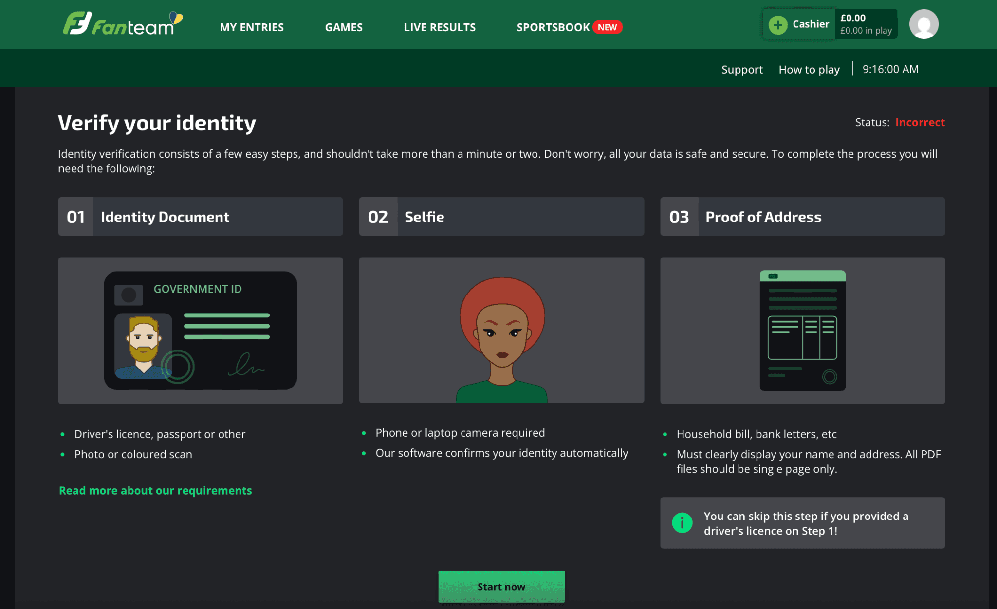 FanTeam verification page by FanTeam