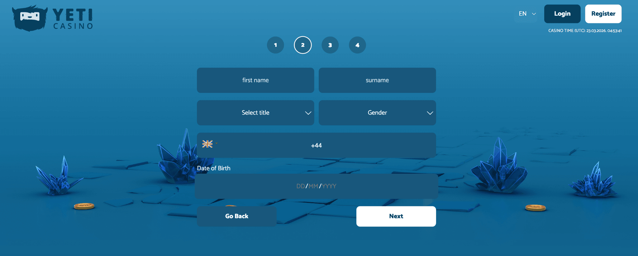 Fill in your full name, gender, mobile number, and date of birth.