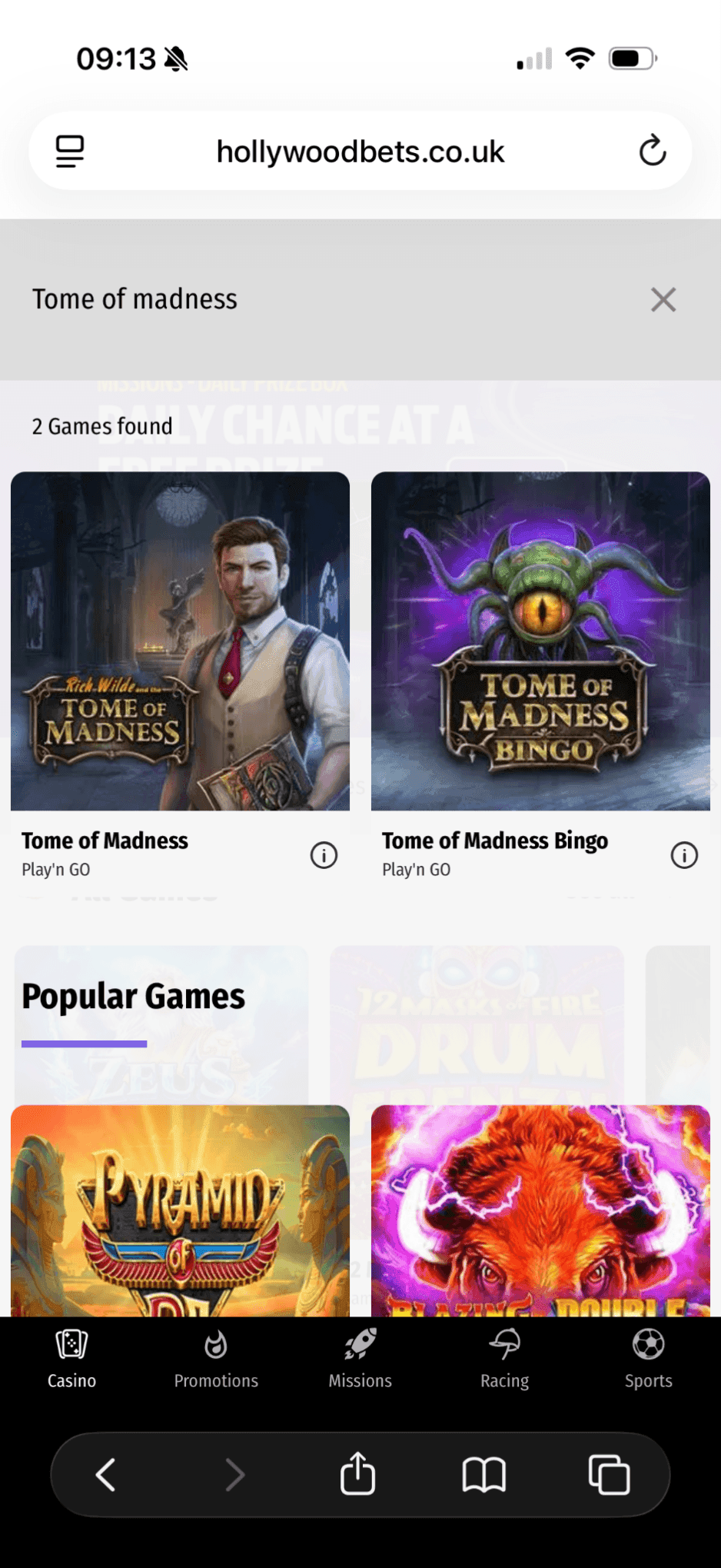 Go to the games lobby and search for Tome of Madness