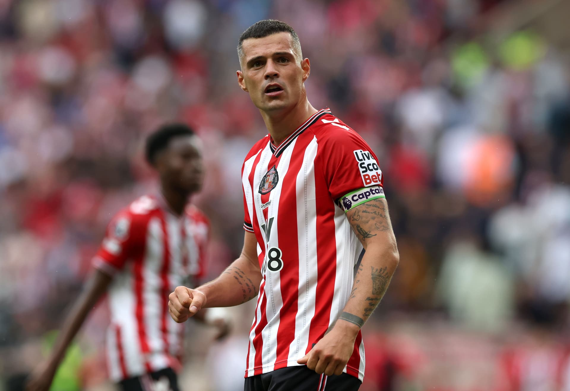 Granit Xhaka of Sunderland celebrates after the team's victory