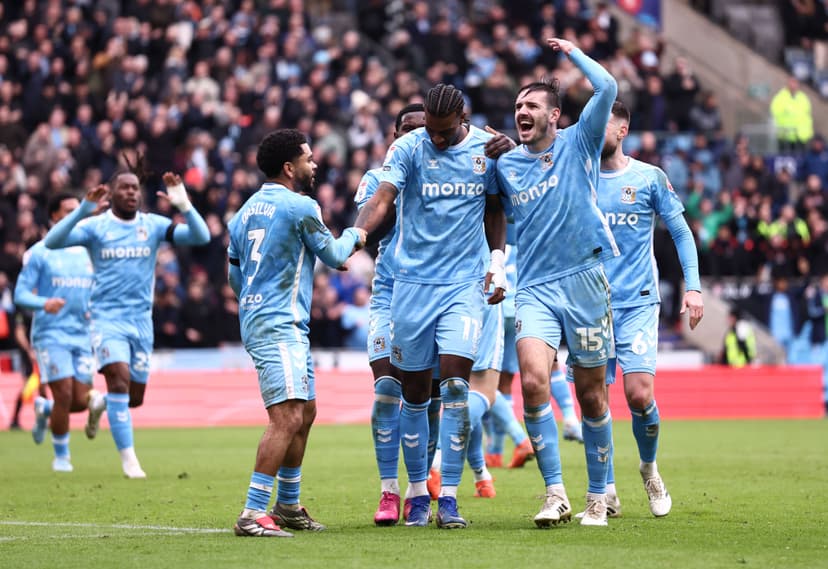 Haji Wright of Coventry City celebrates scoring his team's second goal
