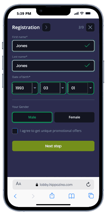 Head to the Hippozino website and click the blue sign-up button.