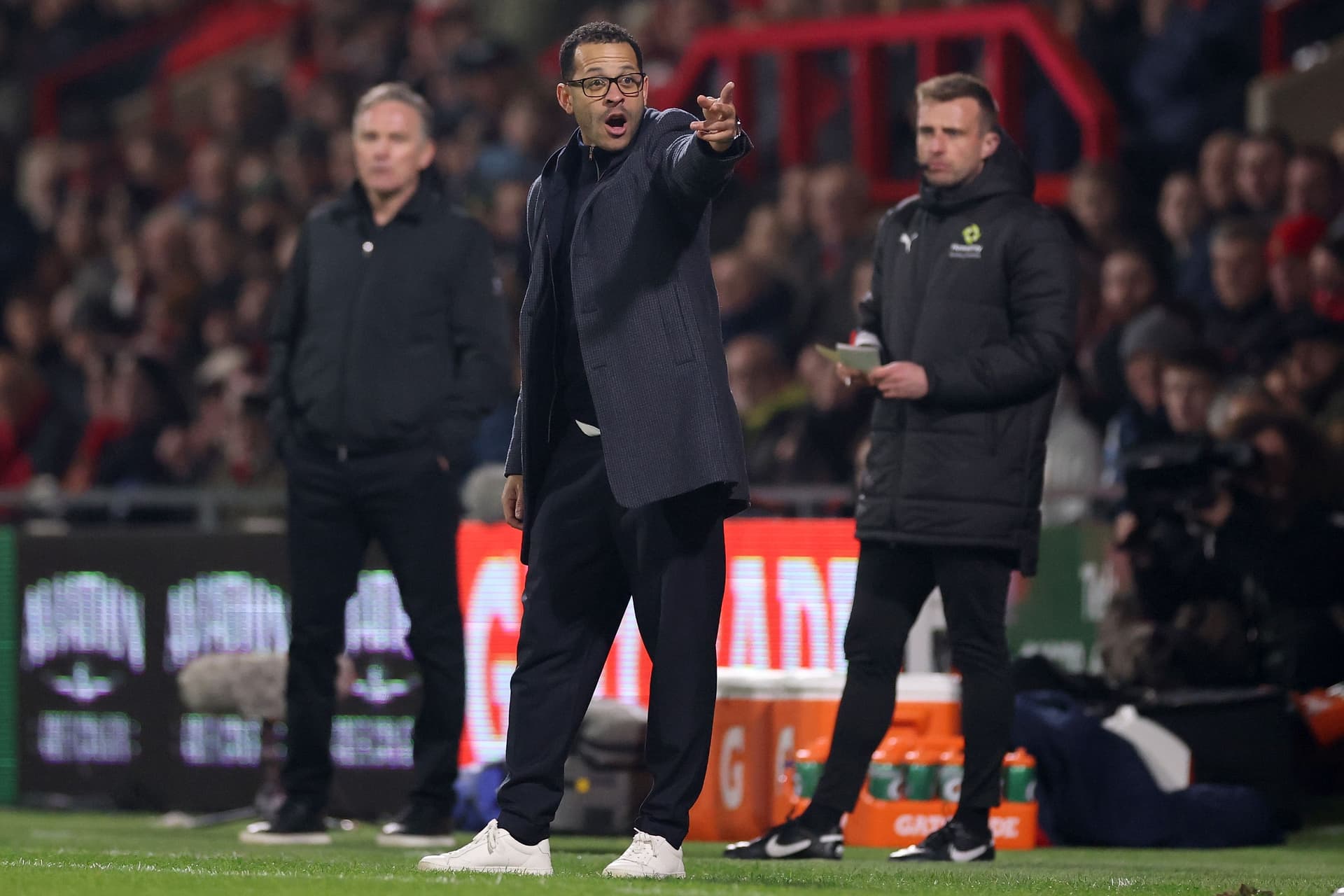 Liam Rosenior, Manager of Chelsea, gestures during the Emirates FA Cup Fifth Round