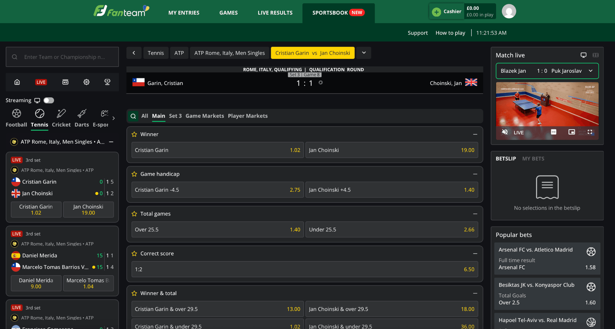 Live Betting & Streaming Fanteam