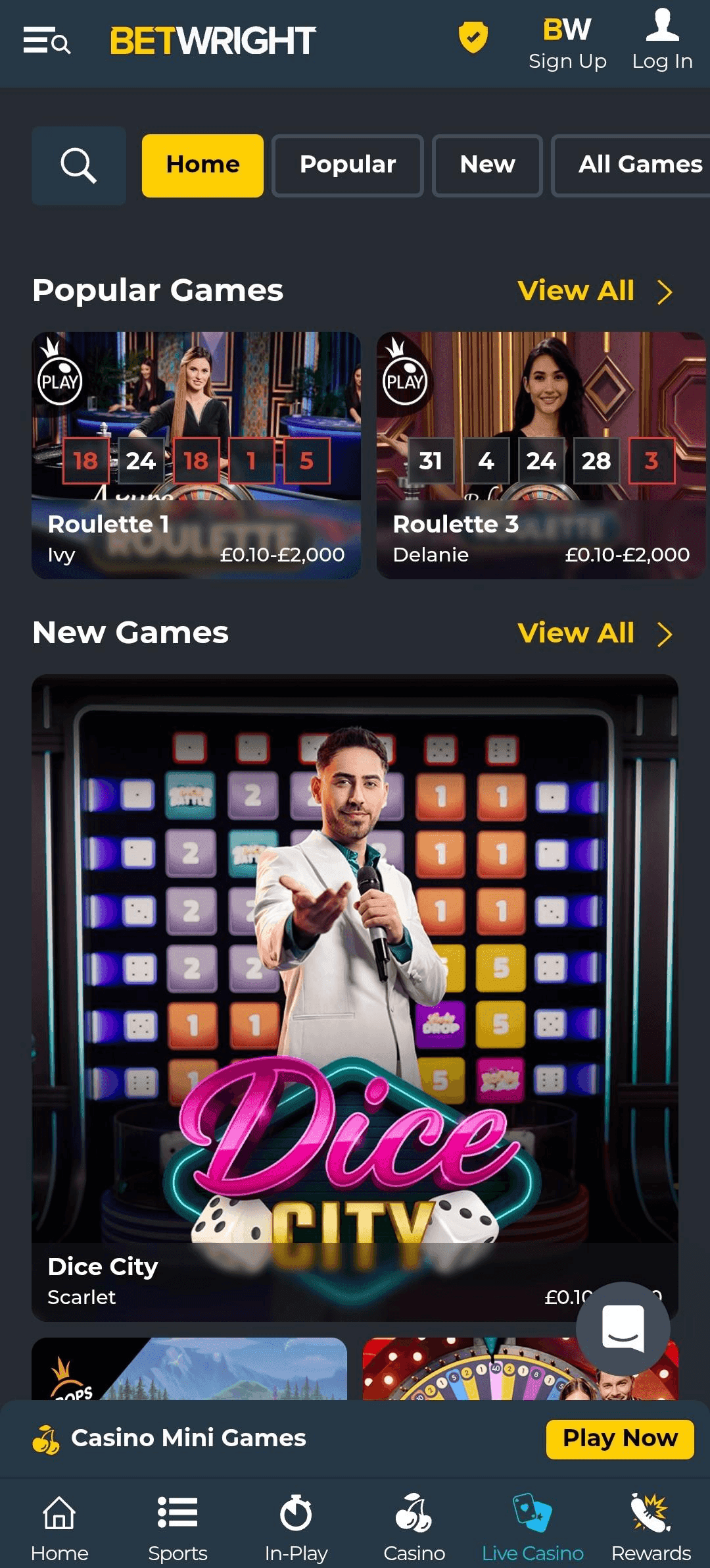 Live Dealer Games betwright