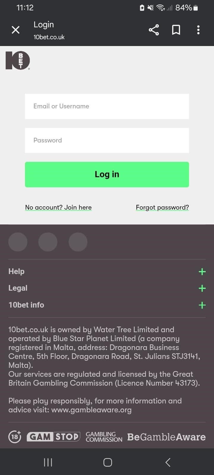 Log in to your 10bet account using the mobile app or browser.