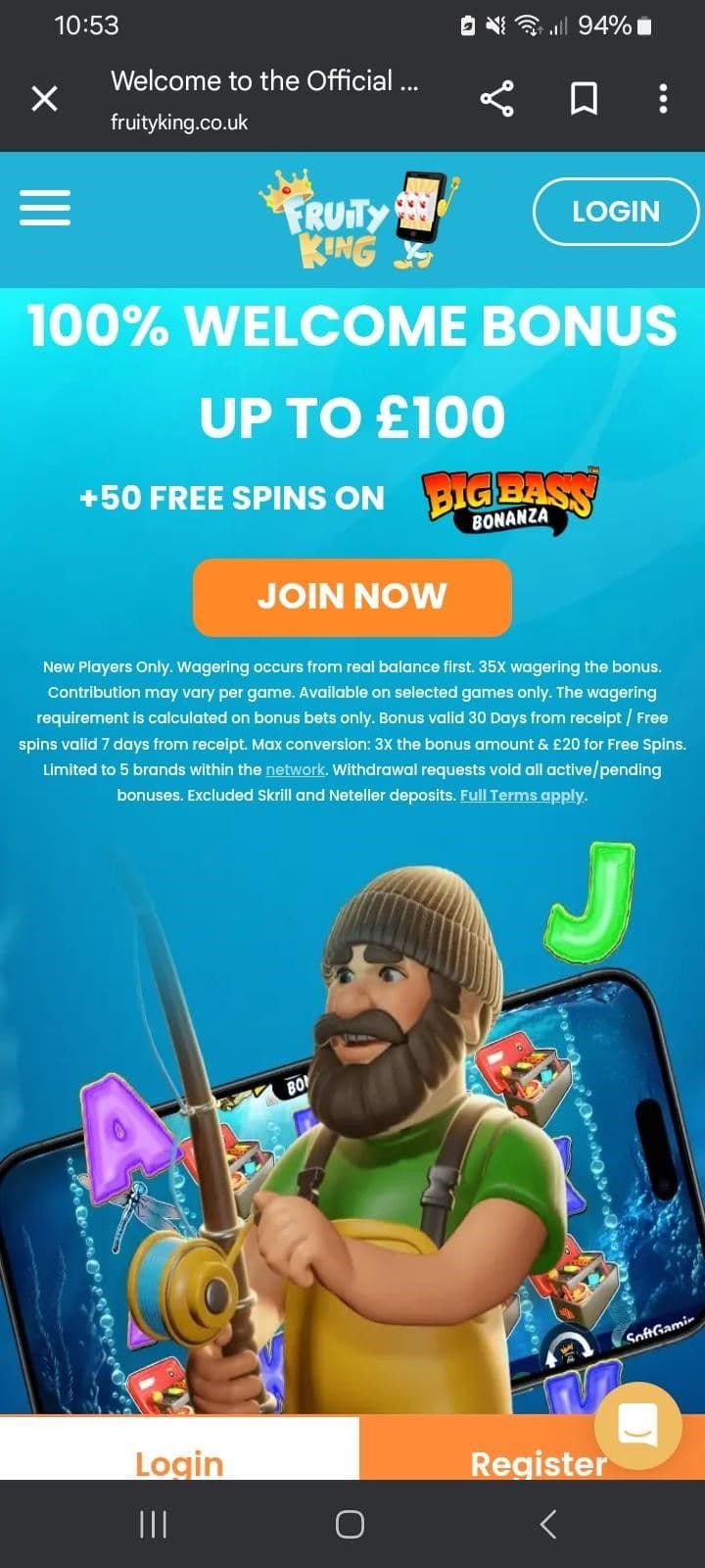 Log in to your Fruity King account