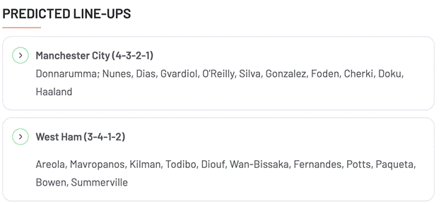 Manchester City and West Ham’s predicted line-up from their December match