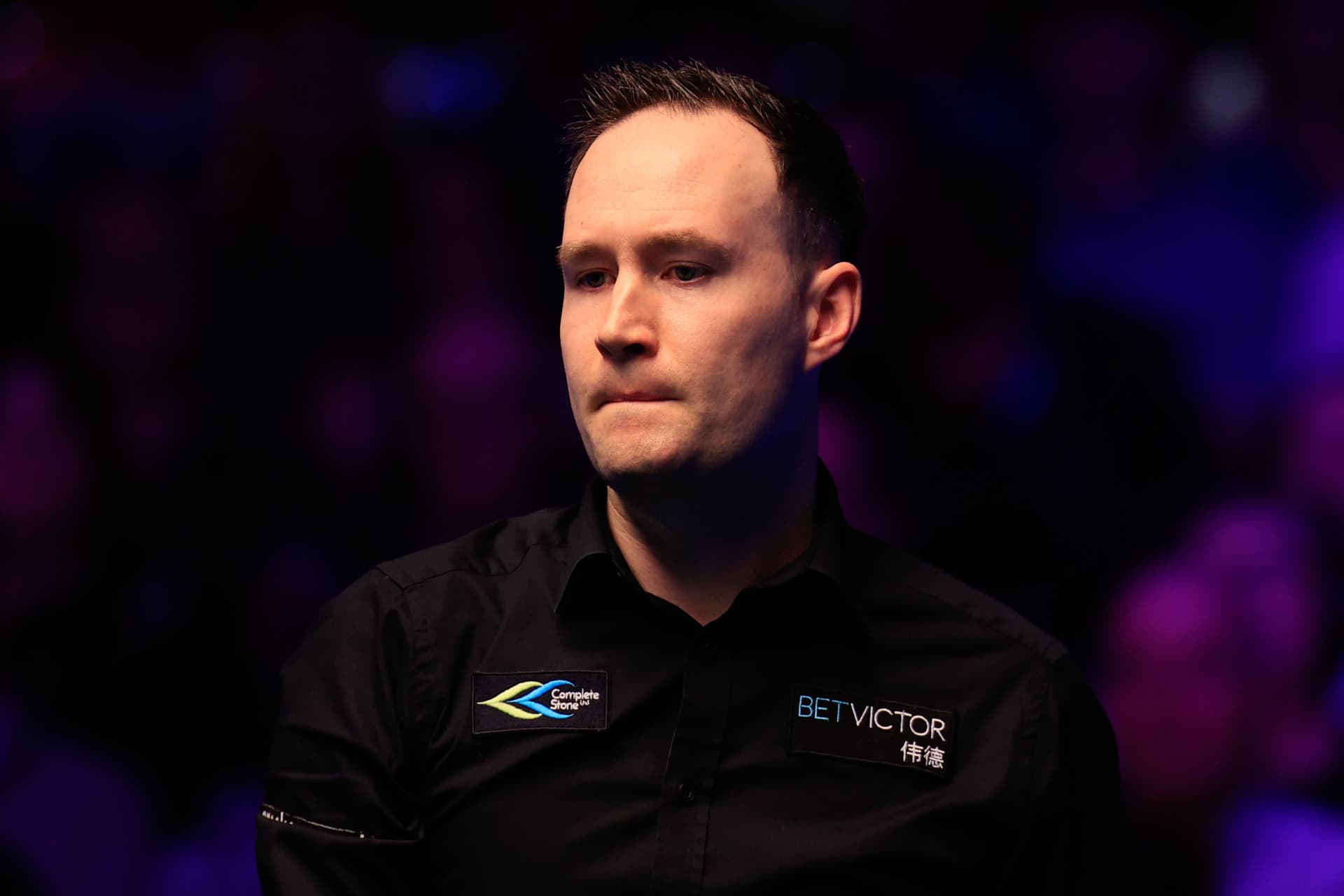 Martin O'Donnell of England reacts in the Quarterfinal match against Luca Brecel