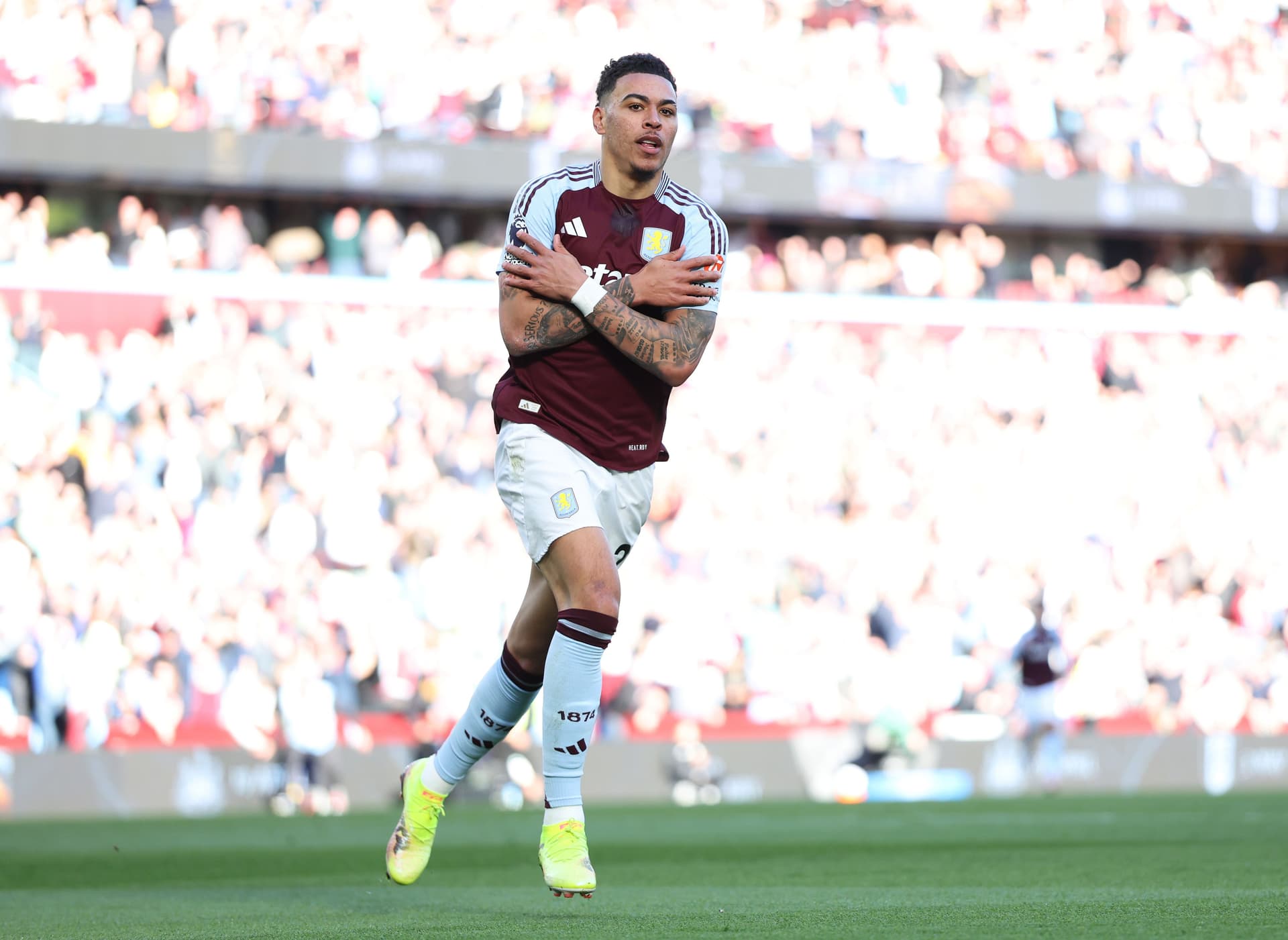 Morgan Rogers of Aston Villa celebrates scoring his team's first goal