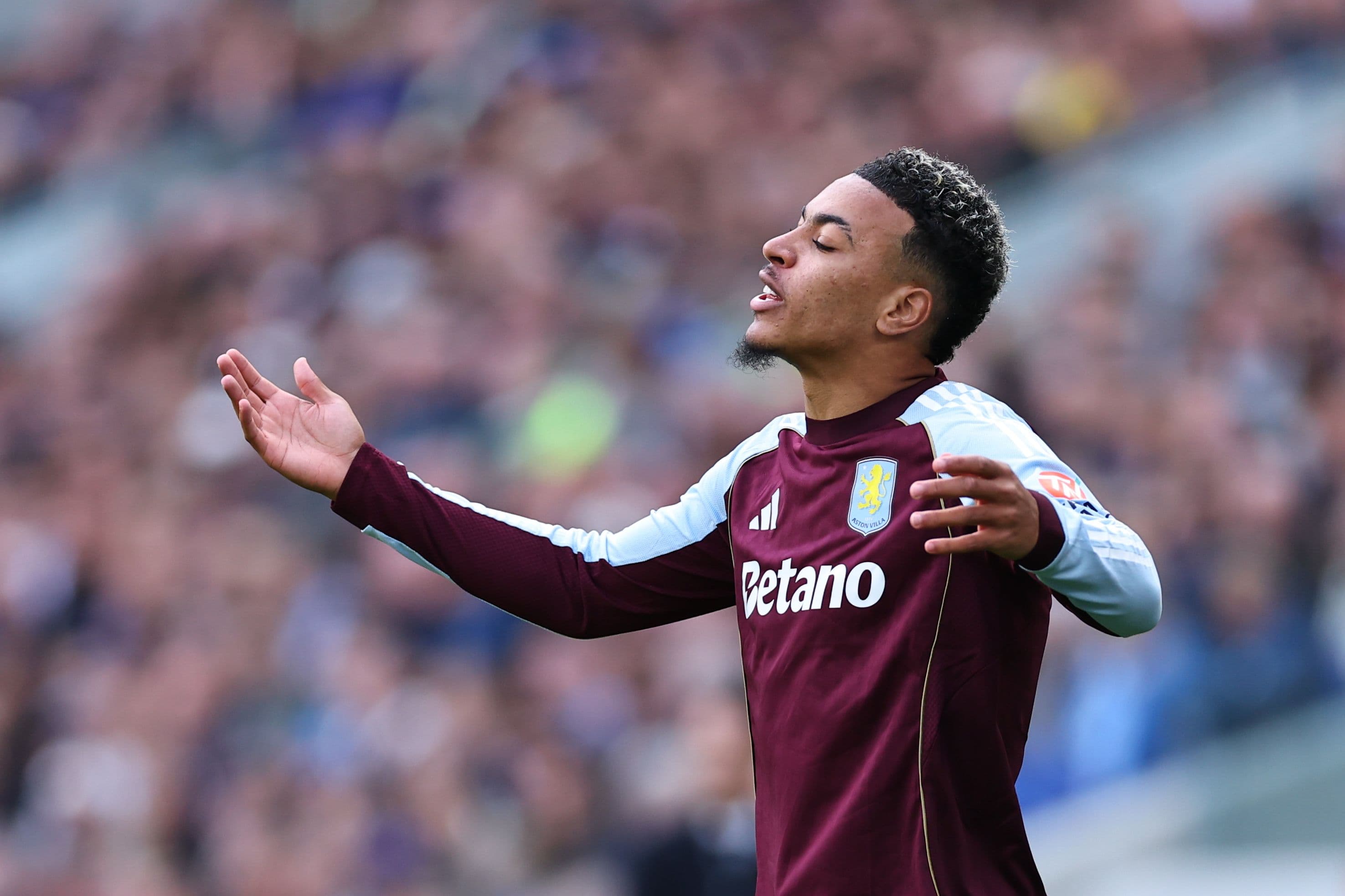 Morgan Rogers of Aston Villa reacts during the Premier League match