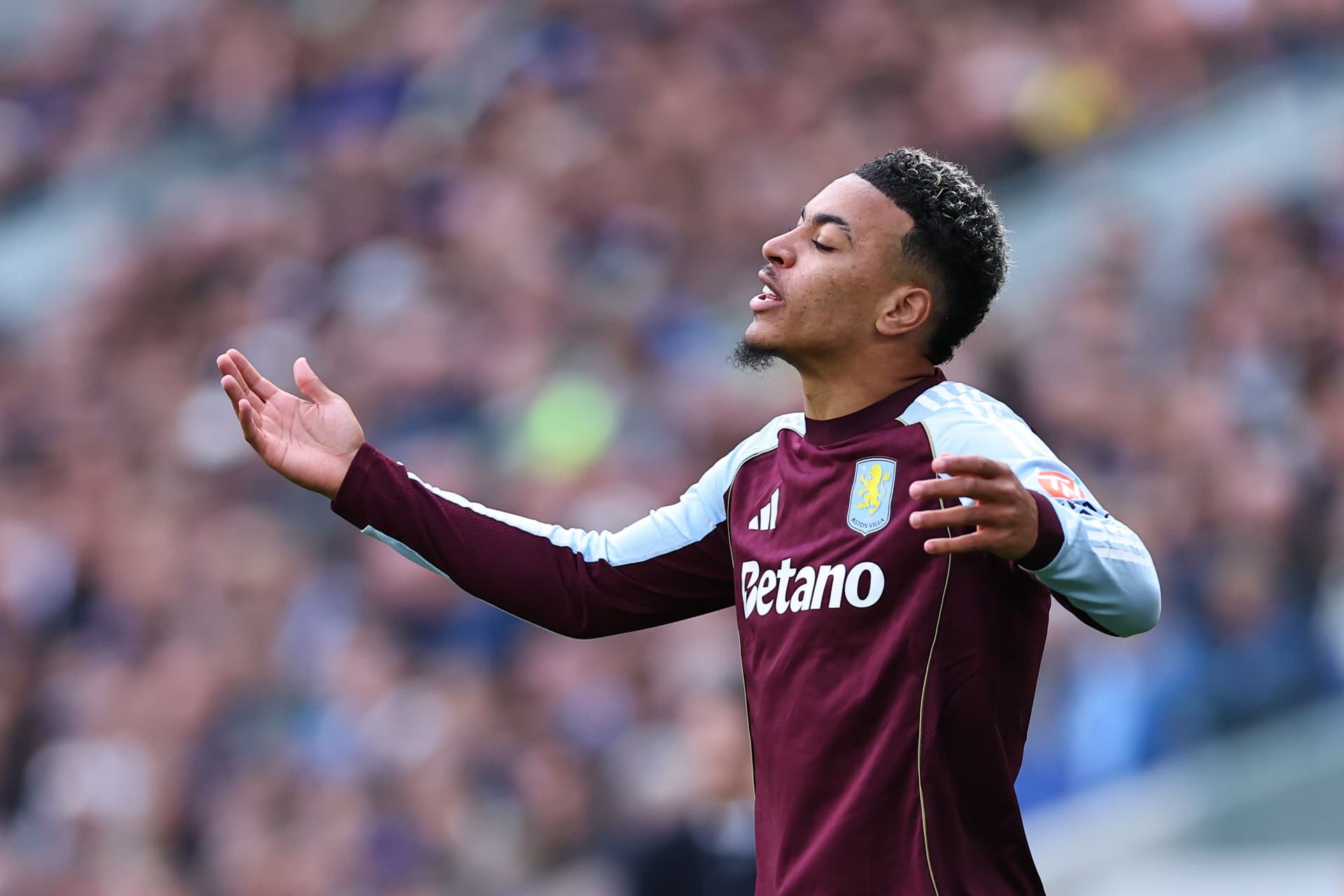 Morgan Rogers of Aston Villa reacts during the Premier League match