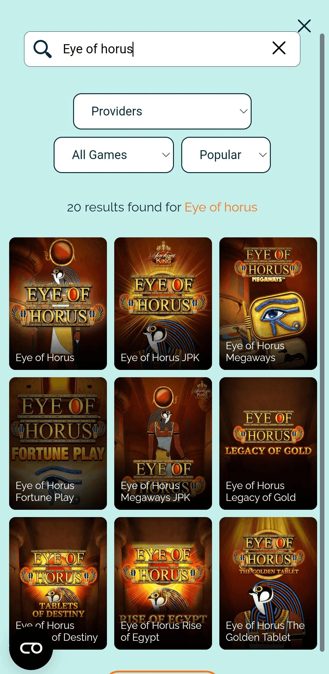 Navigate to the “Slots” section and search for “Eye of Horus Rise of Egypt”.