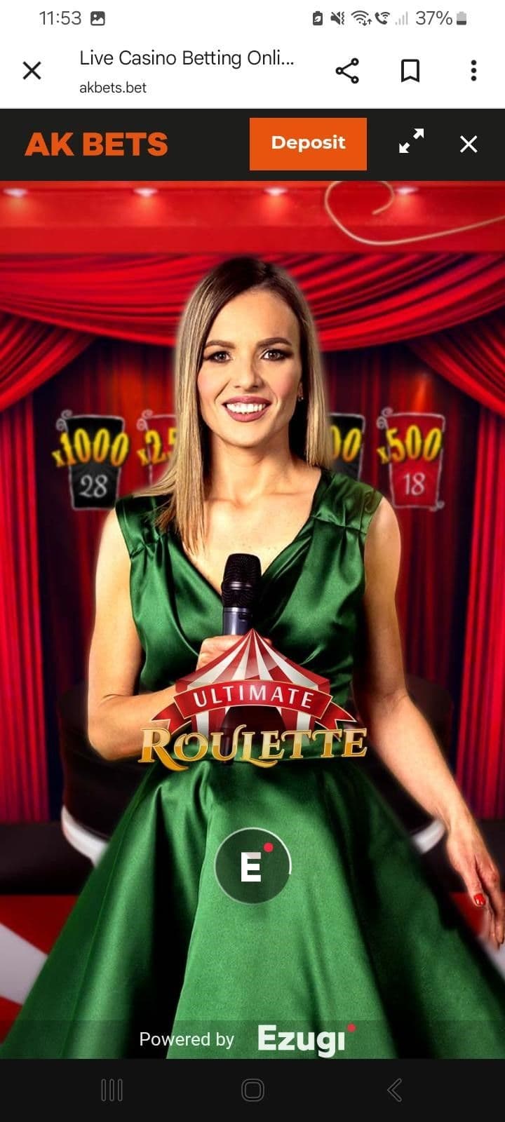 Open the Ultimate Roulette Live game in the Live Casino lobby.
