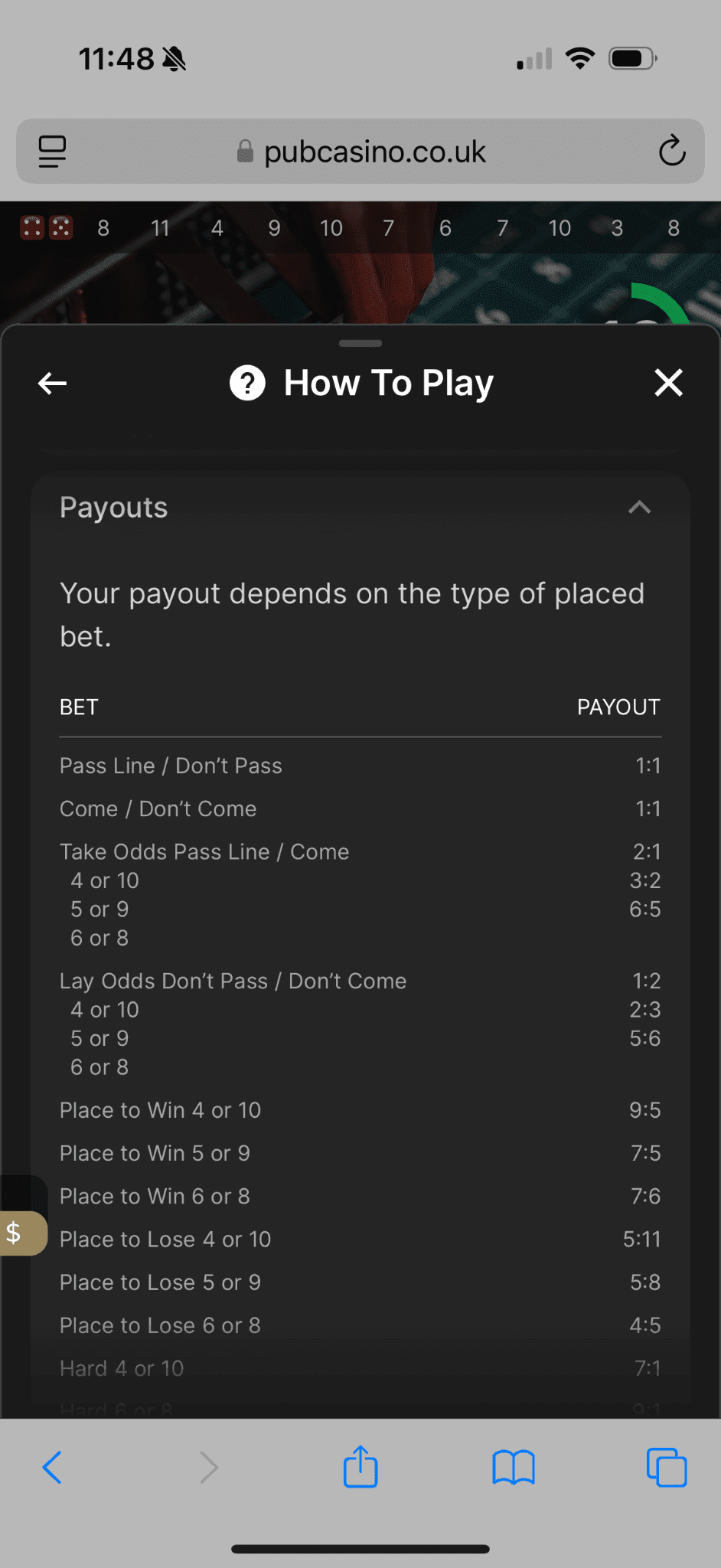 Open up the game and check the key info like table limits