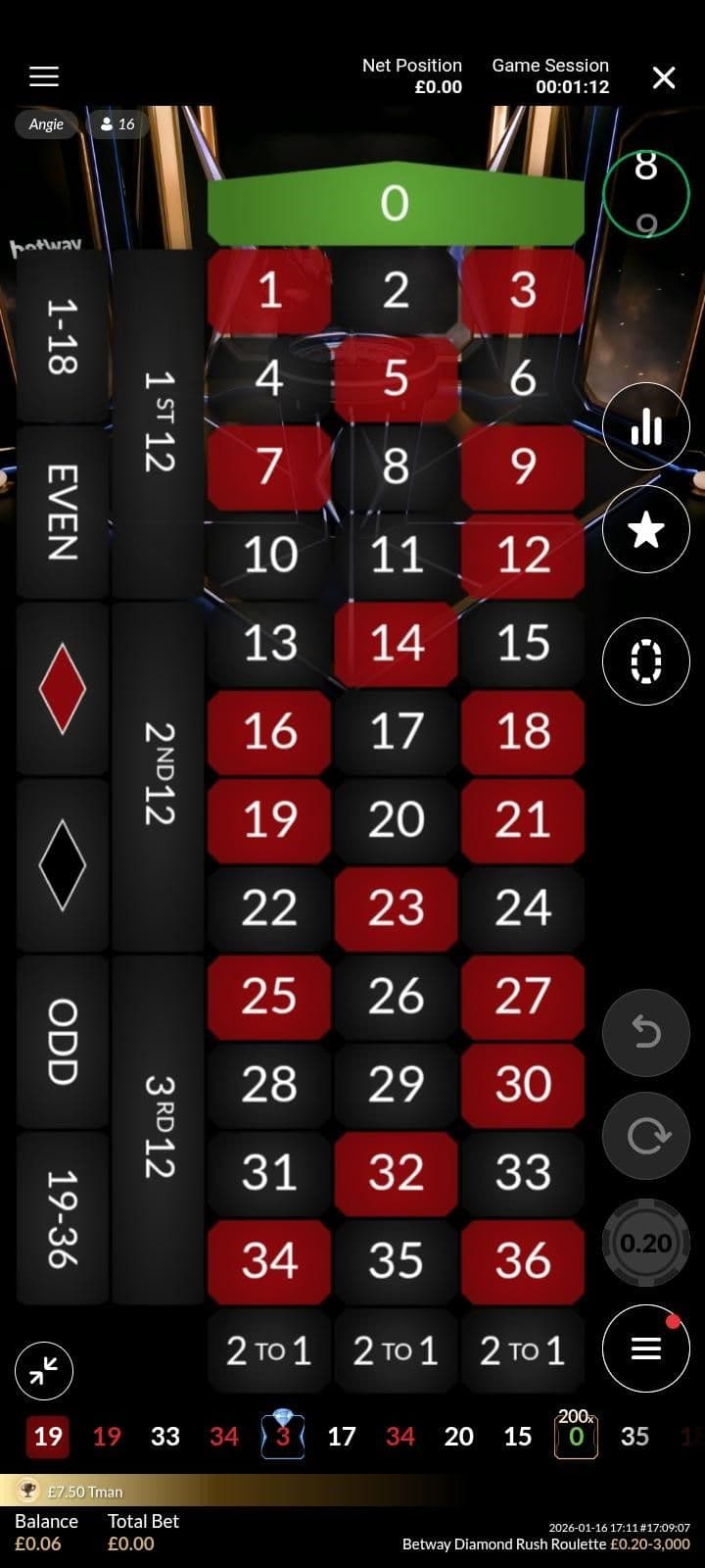 Place your bets before time expires by selecting a chip value