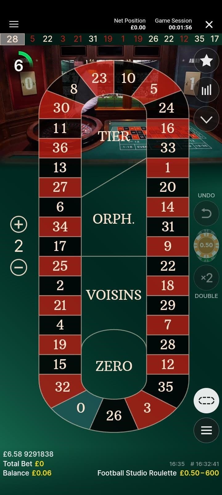 Place your main roulette bets or Racetrack bets