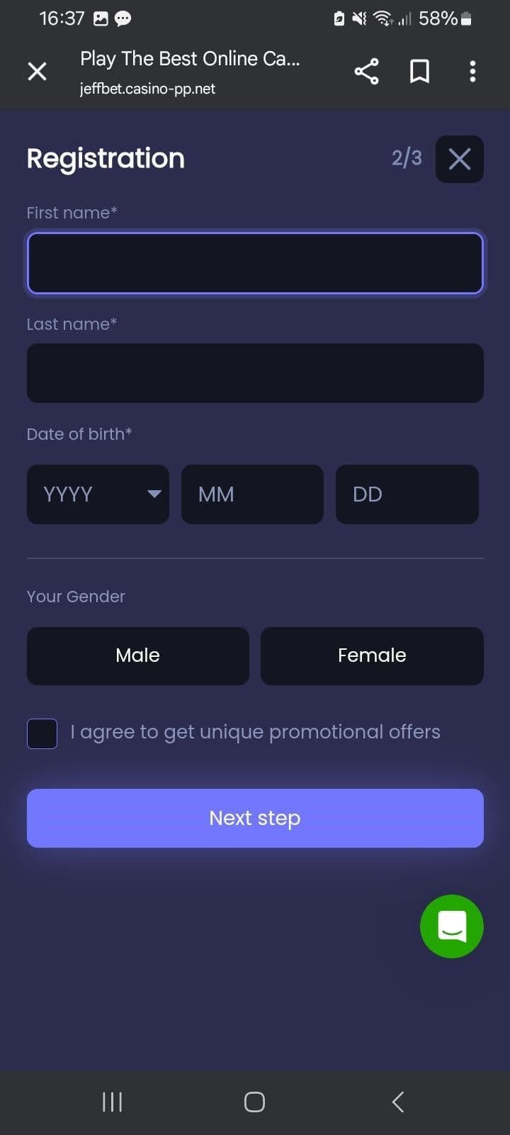 Provide personal details and opt-in for marketing.