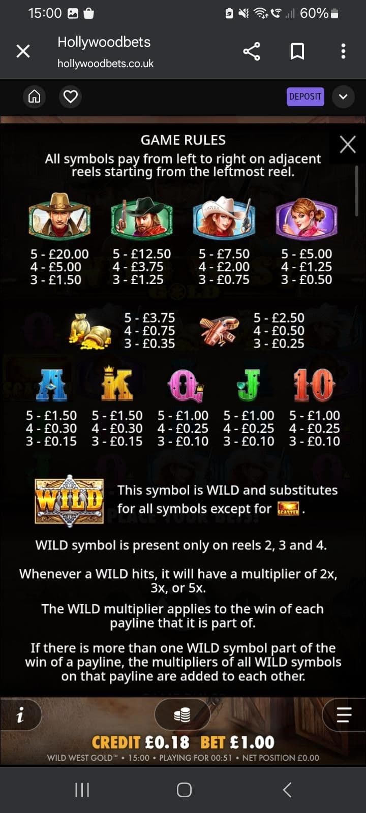 Review the paytable to understand symbol payouts