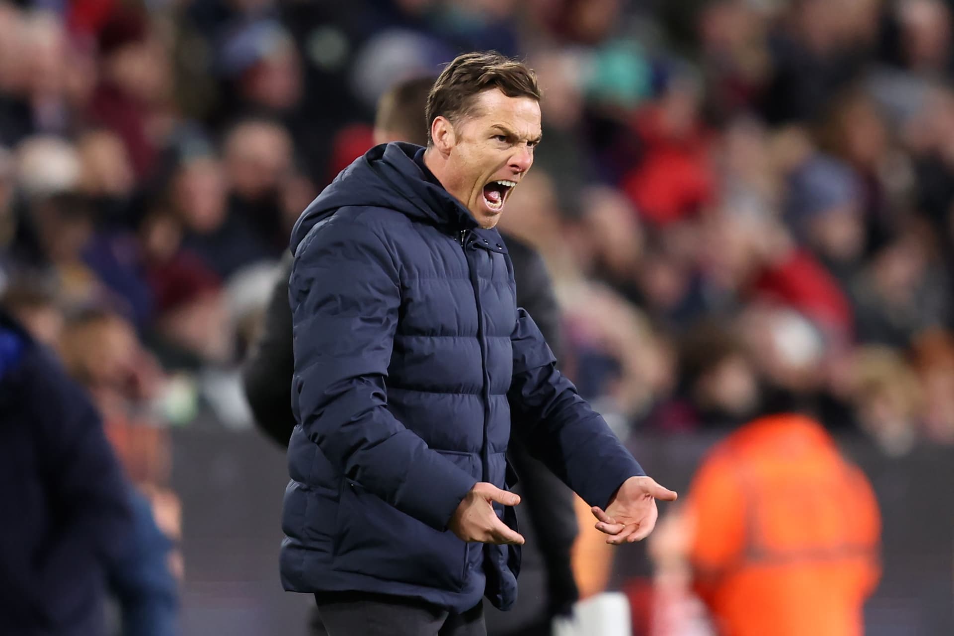 Scott Parker, Manager of Burnley, reacts during the Premier League match