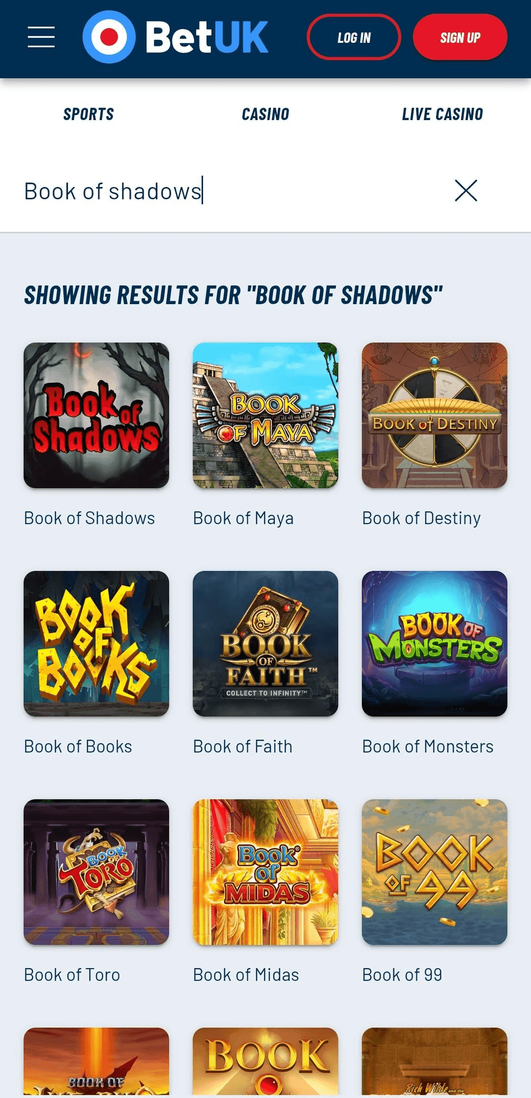 Search for “Book of Shadows” in the slots library.