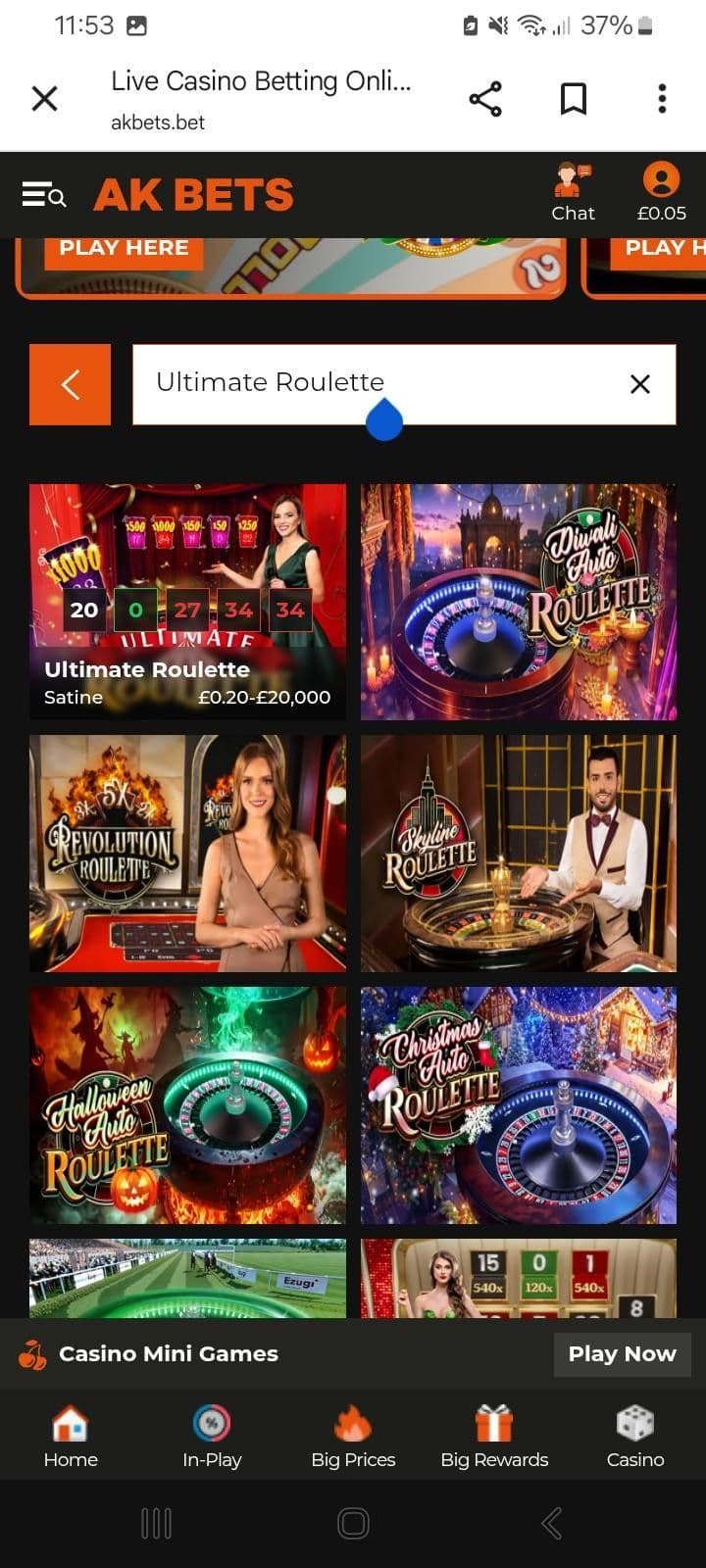 Search for Ultimate Roulette Live